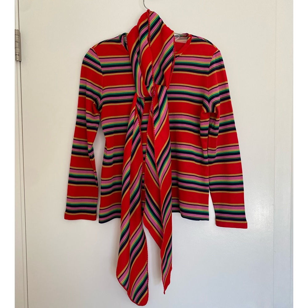 VINTAGE AILEEN 70s Striped Top with Scarf, Red/Multi | Size M